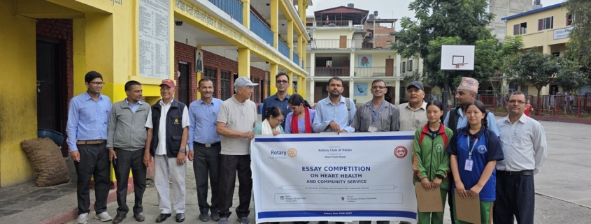 Students, teachers and Rotary participants outside Tri-Padma School during the heart-health essay competition